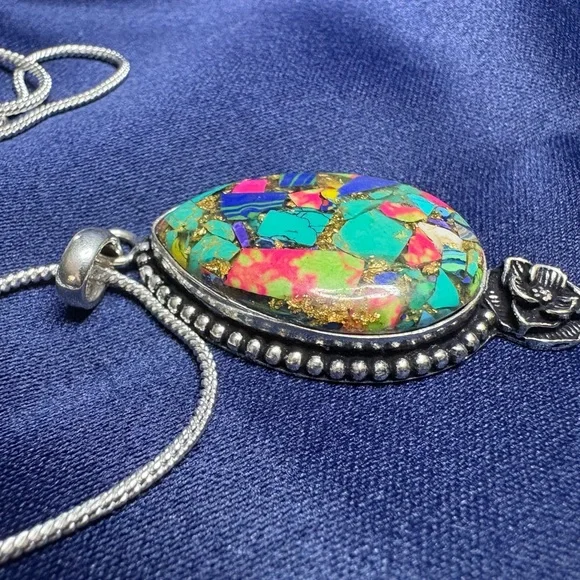 SOLD Candy Crush Turquoise Pendant with 18" chain - Picture 3 of 4